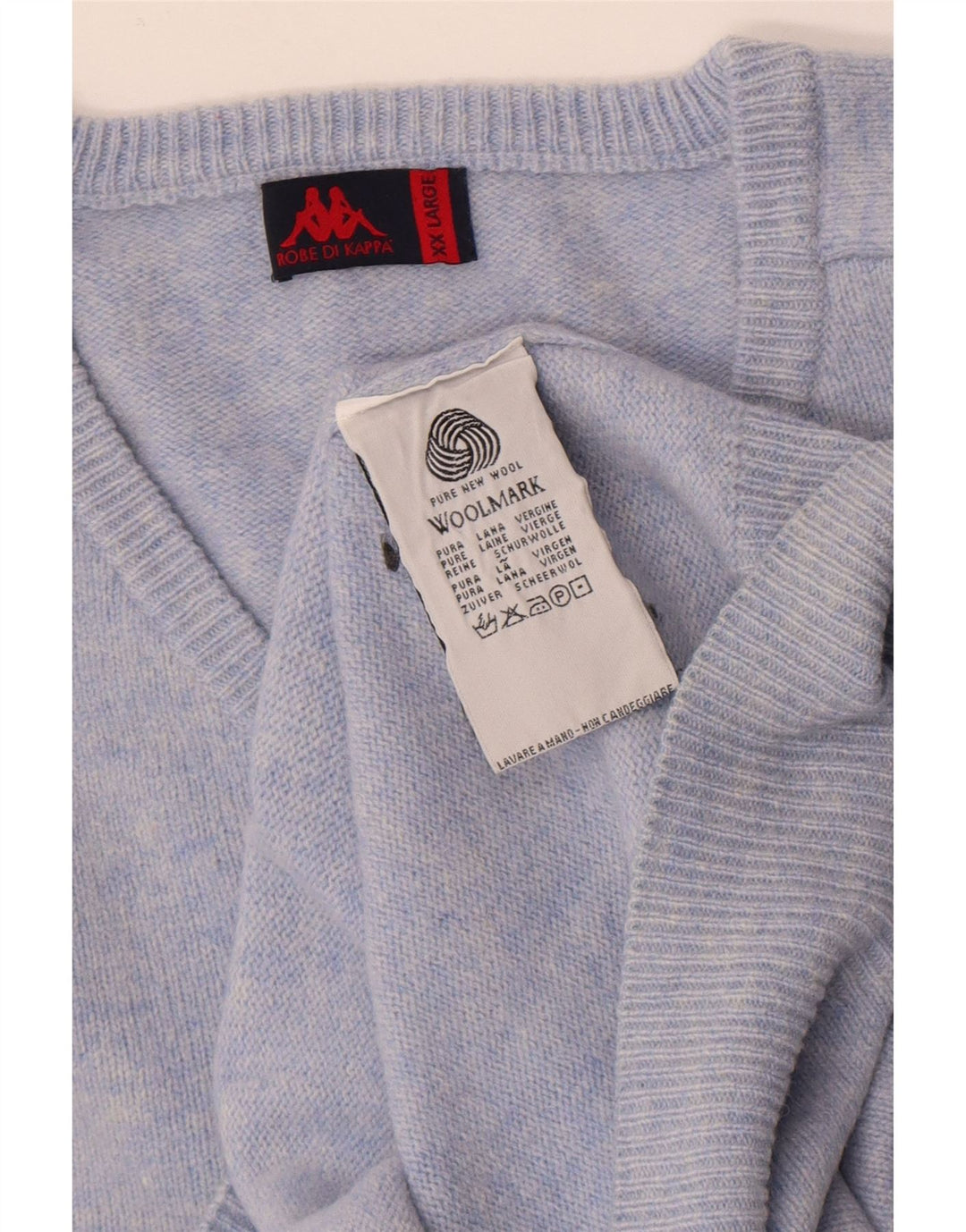 Kappa Pull col V pour homme 2XL Bleu Laine vierge