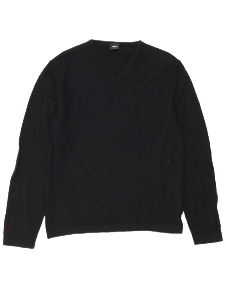 Hugo Boss Pull col V en laine vierge noir moyen