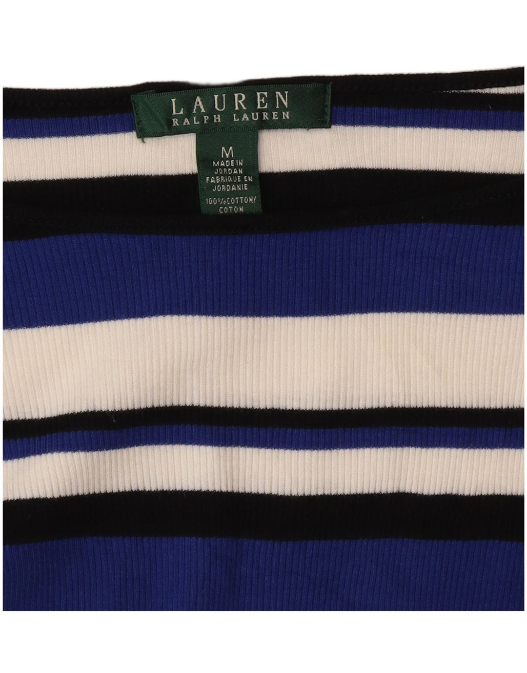 Ralph Lauren Haut Femme Manches 3/4 UK 12 Coton Rayé Bleu Moyen