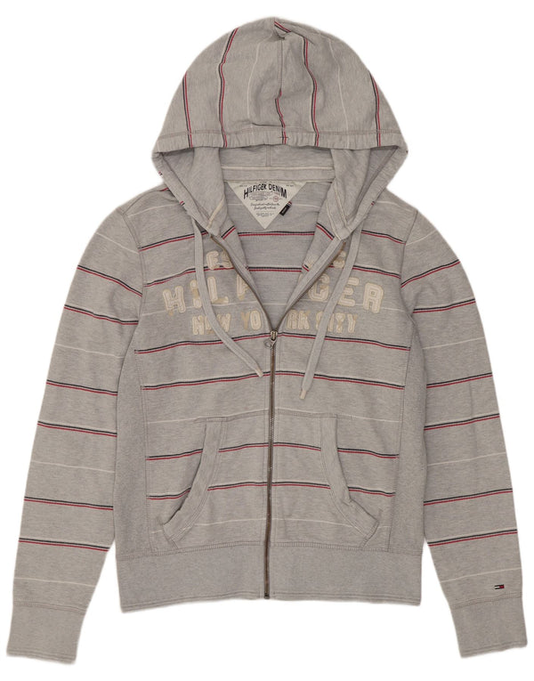 Tommy Hilfiger Pull à capuche zippé graphique pour femme UK 14 Gris moyen rayé