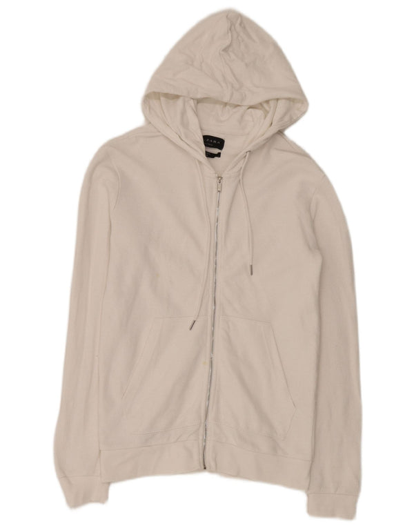 Zara Pull à capuche zippé pour homme Petit coton blanc