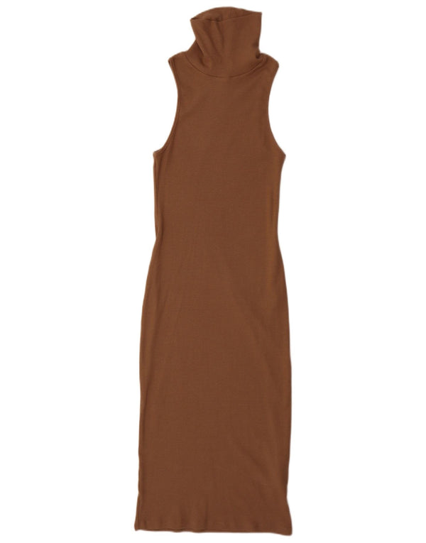 Zara Robe moulante sans manches pour femme UK 10 Petit coton marron