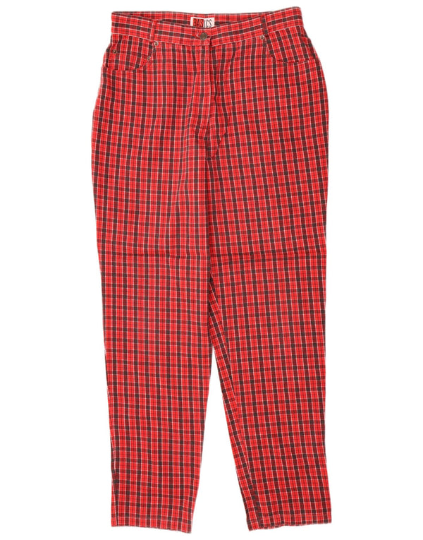 Basics Pantalon décontracté taille haute pour femme UK 16 Large W30 L30 Rouge à carreaux
