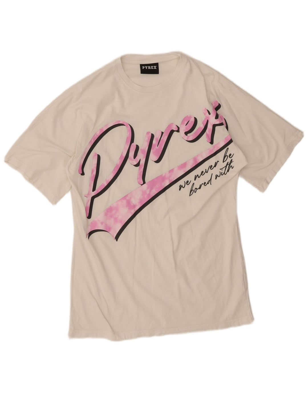 PYREX Womens Oversized Graphic T-Shirt Top UK 6 XS White Cotton