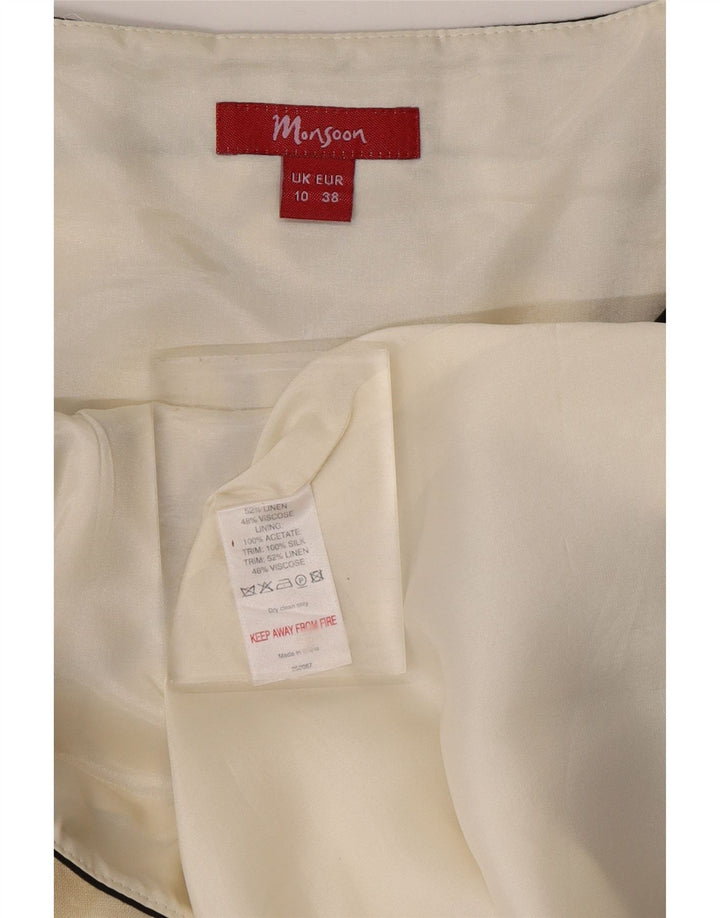 MONSOON Robe trapèze sans manches pour femme UK 10 Petit lin géométrique noir