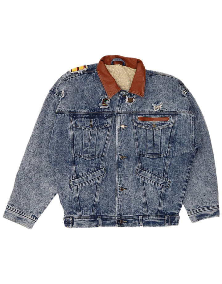 veste en denim en détresse vintage pour homme EU 50 Grand polyester bleu
