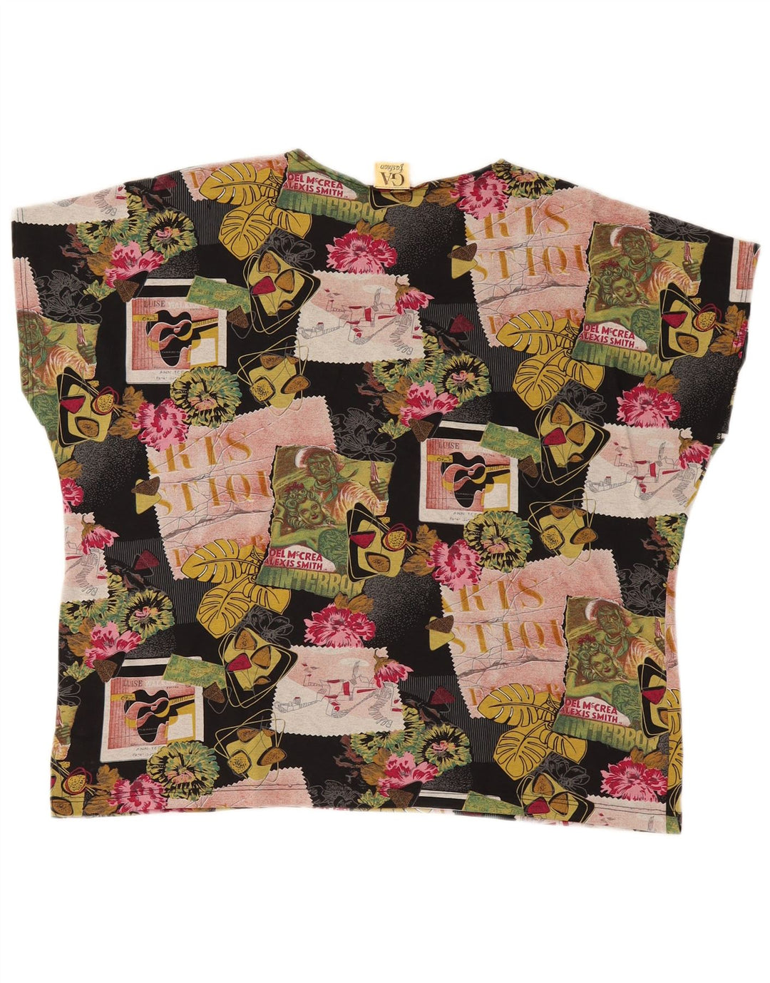 VINTAGE Femme T-Shirt Graphique Top EU 46 XL Coton Multicolore