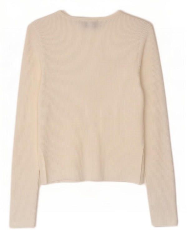 Zara Womens Crop Cardigan Pull UK 12 Moyen Blanc Viscose