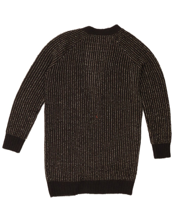 vintage Femmes Surdimensionné Ouvert Cardigan Pull UK 6 XS Noir Rayé