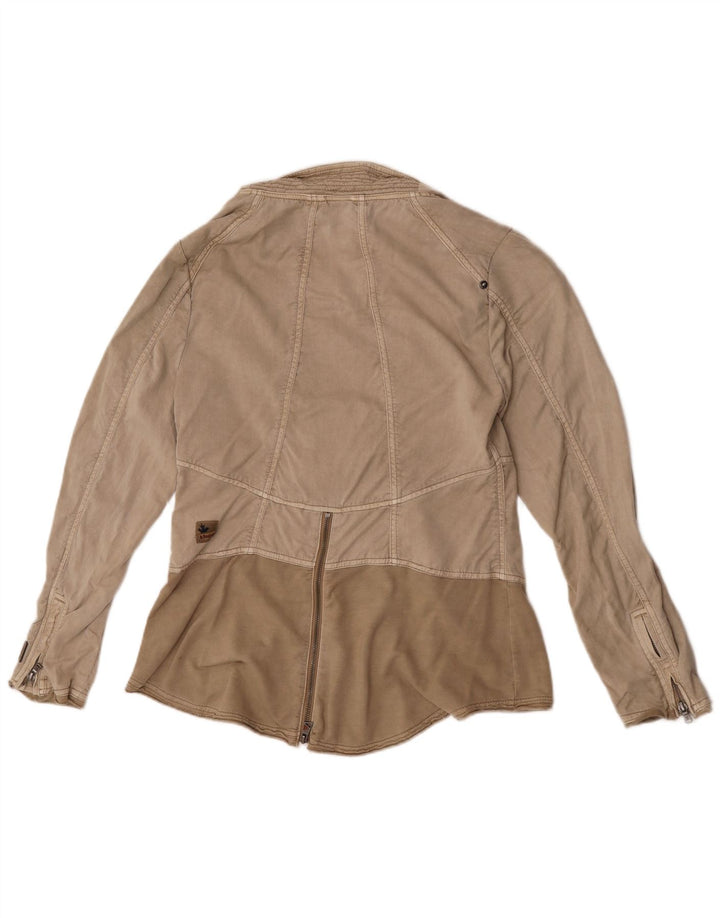 KHUJO Veste de motard pour femme UK 14 Beige moyen Colourblock Lyocell