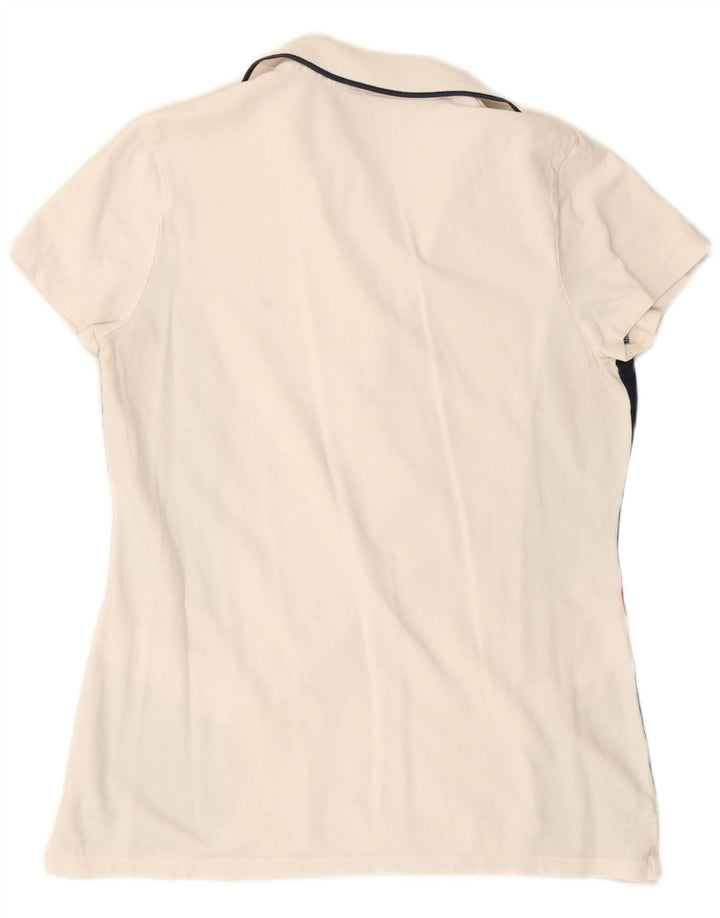 TOMMY HILFIGER Polo Femme UK 14 Large Blanc Colorblock