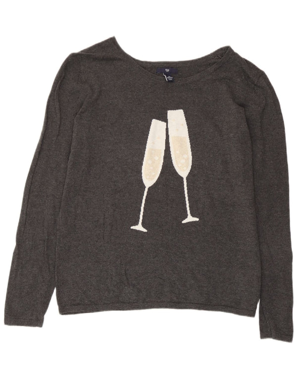 Gap Pull graphique à col bateau pour femme UK 14 Large Gris Coton