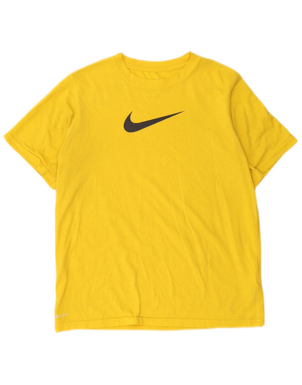 Nike Womens Dri Fit Graphic T-Shirt Top UK 14 Large Jaune Polyester