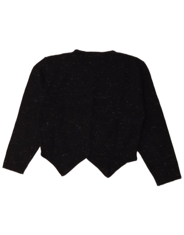 vintage Womens Crop Cardigan Sweater IT 46 Grande laine mouchetée noire