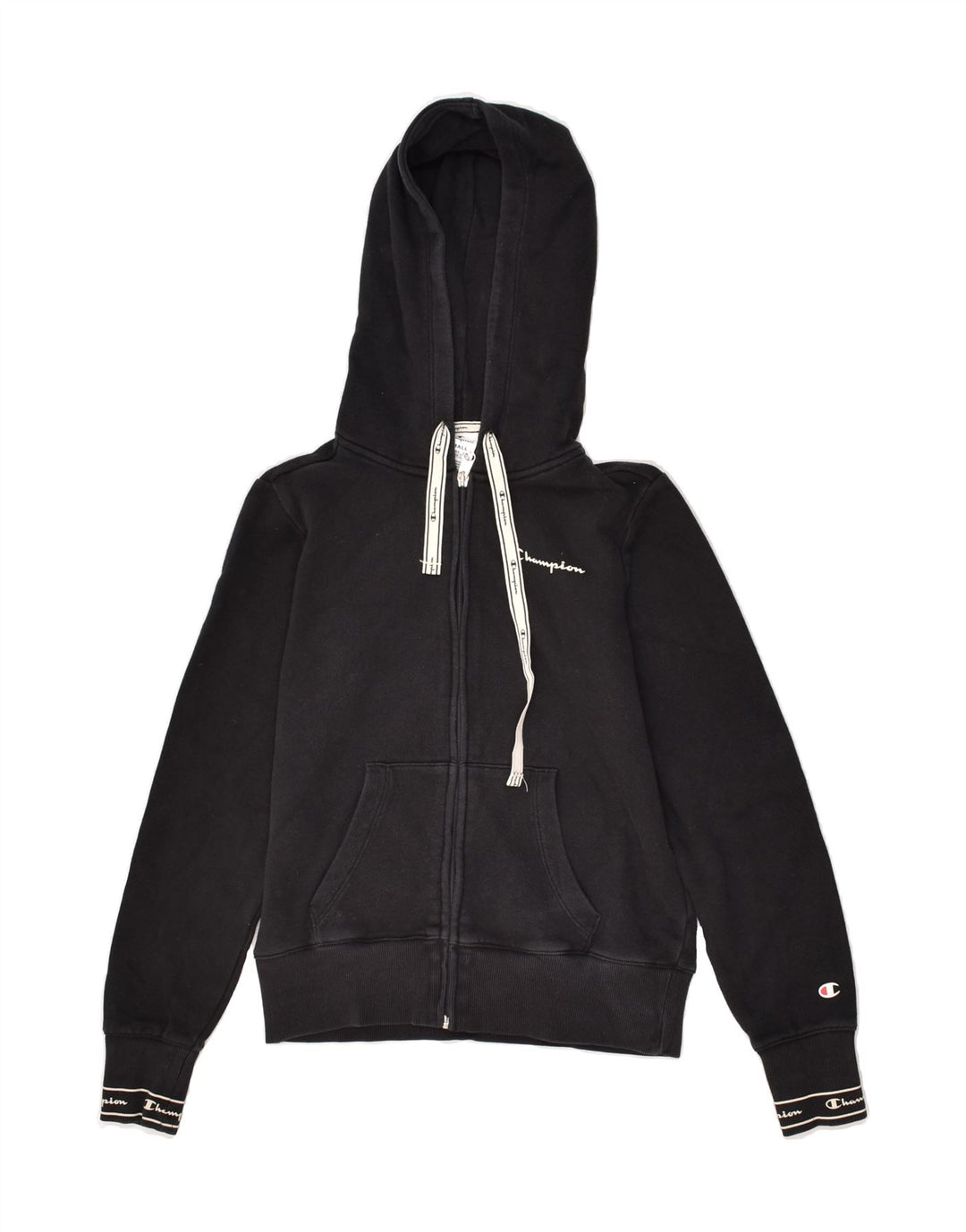CHAMPION Womens Zip Hoodie Sweater UK 4 XS Black Cotton | Vintage Champion | Thrift | Second-Hand Champion | Used Clothing | Messina Hembry 