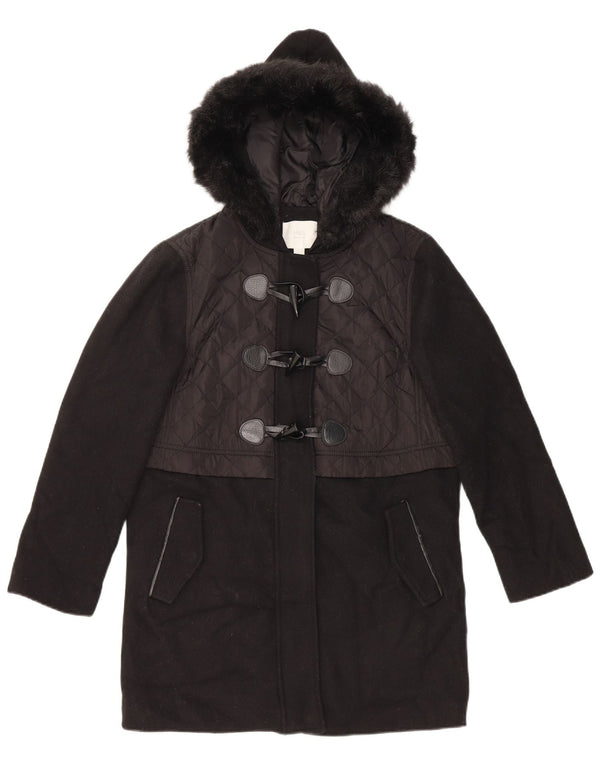Marks & Spencer Duffle-coat à capuche pour femme UK 10 Petite laine noire