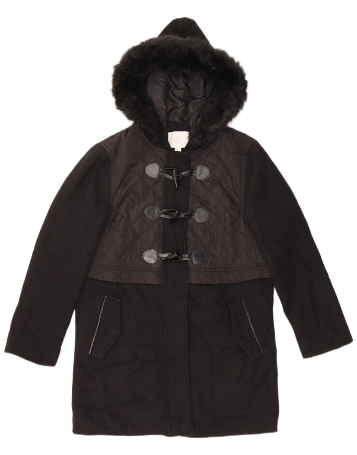 Marks & Spencer Duffle-coat à capuche pour femme UK 10 Petite laine noire