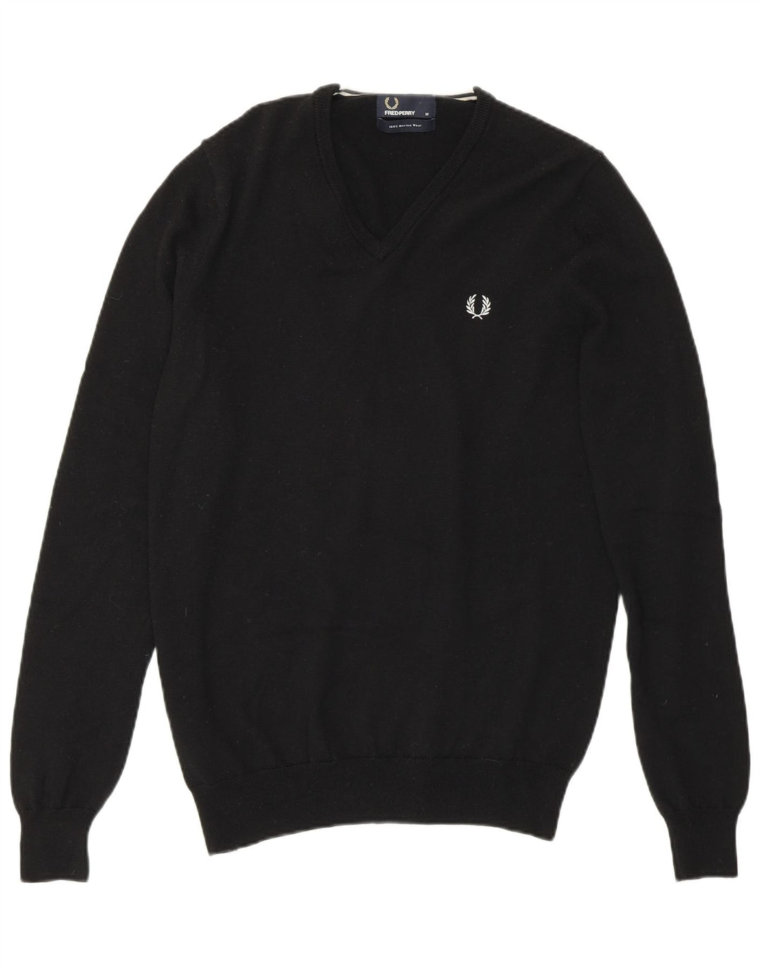 Fred Perry Pull Col V Homme Noir Moyen Laine Mérinos