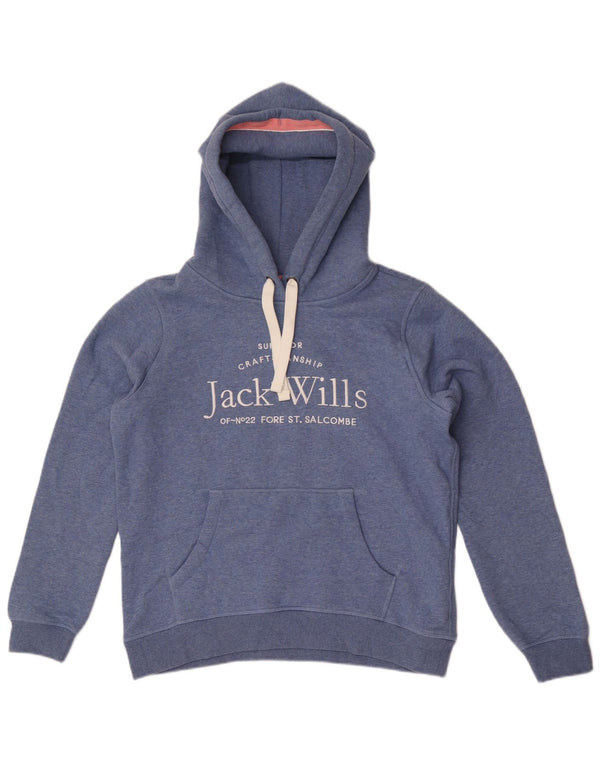 Jack Wills Pull à capuche graphique pour femme UK 14 Large Bleu Coton
