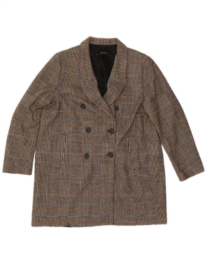 ZARA Manteau croisé pour femme UK 20 2XL Gris pied-de-poule Polyester