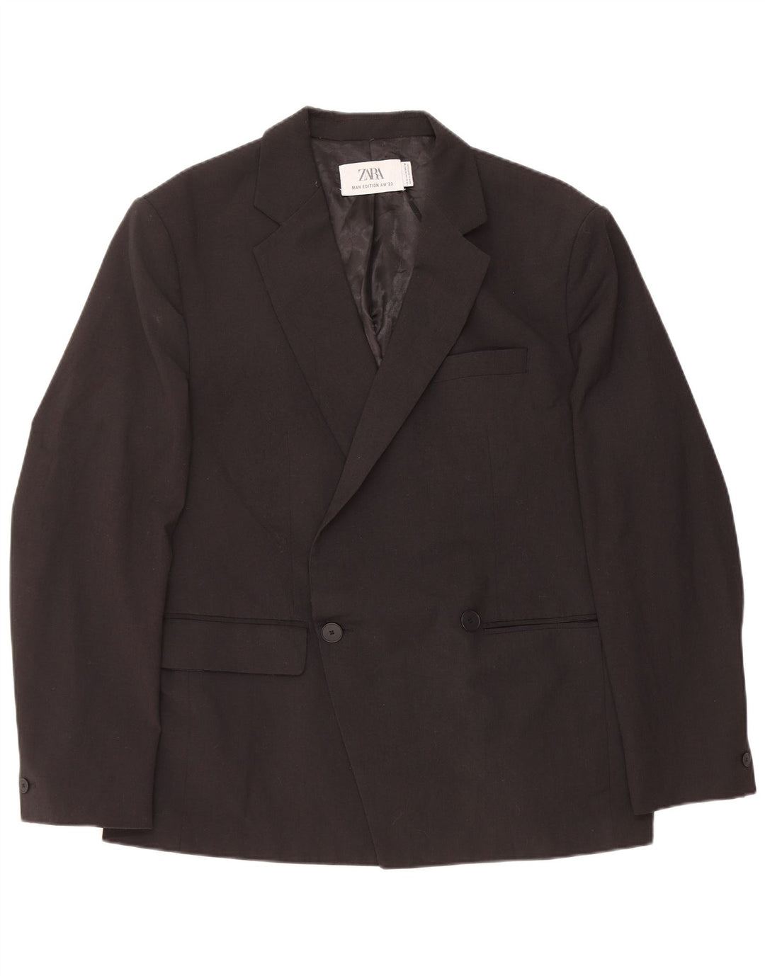 Zara Veste Blazer Double Boutonnage Homme EU 52 Grande Laine Noire