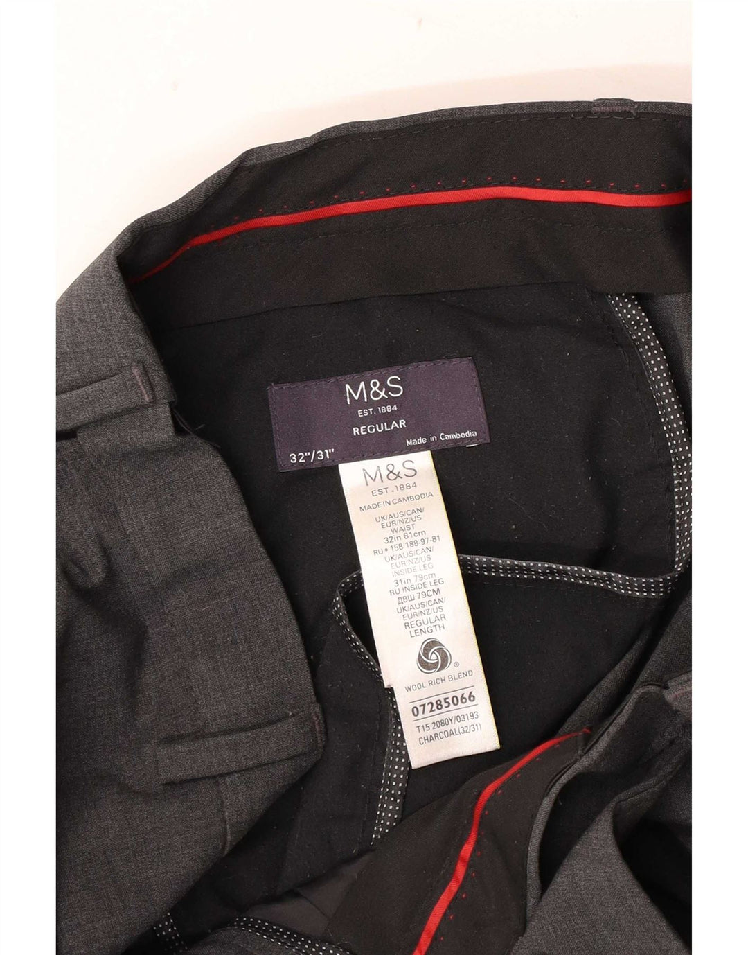 Marks & Spencer Pantalon de Costume Droit Homme W32 L31 Gris Laine