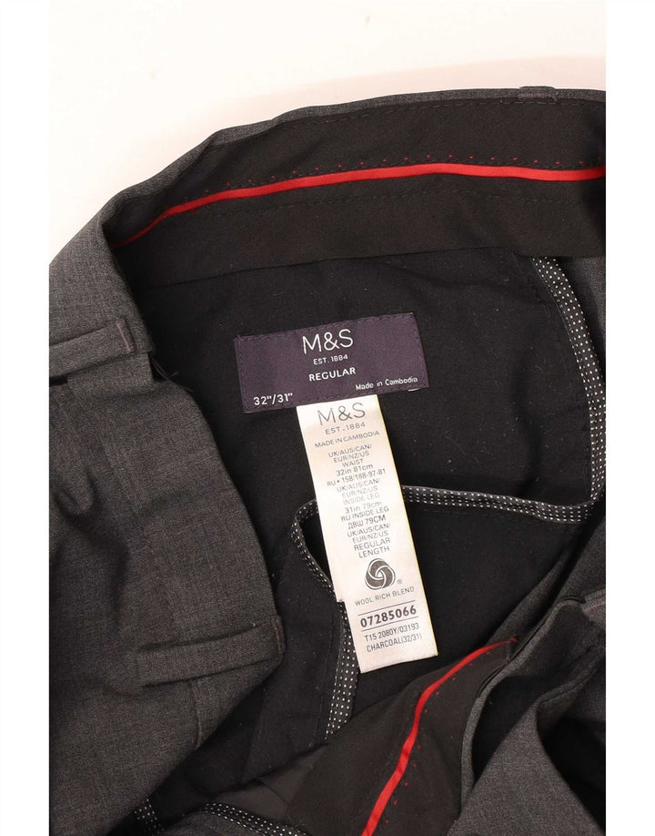 Marks & Spencer Pantalon de Costume Droit Homme W32 L31 Gris Laine