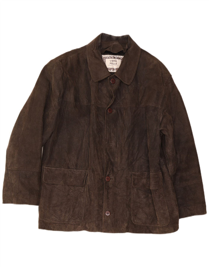veste en daim homme vintage IT 54 2XL Cuir marron