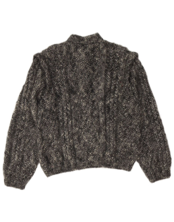 VINTAGE Pull Cardigan Femme UK 16 Grand Gris