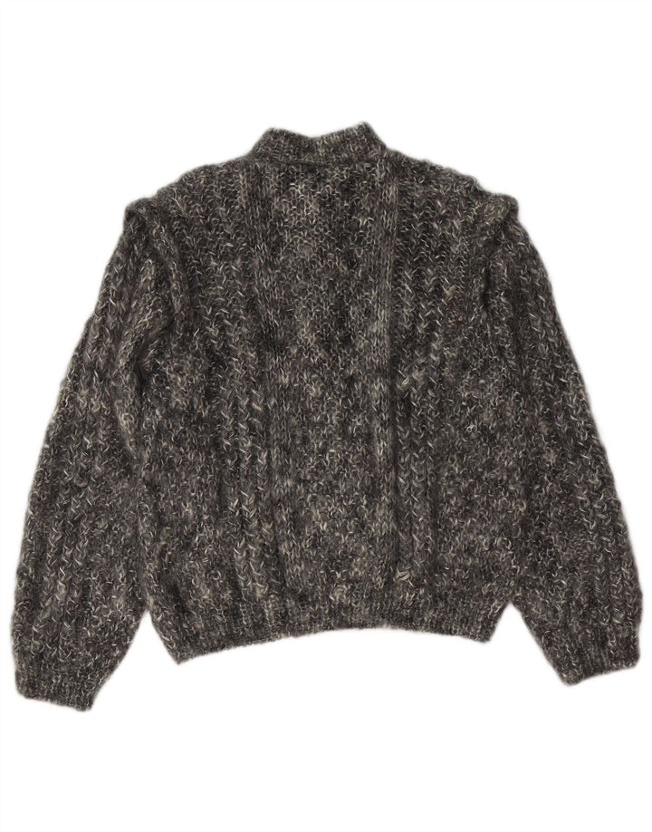 VINTAGE Pull Cardigan Femme UK 16 Grand Gris