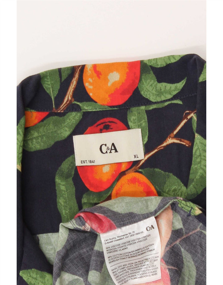 C&A Chemise à manches courtes à motif abstrait XL Bleu marine Viscose