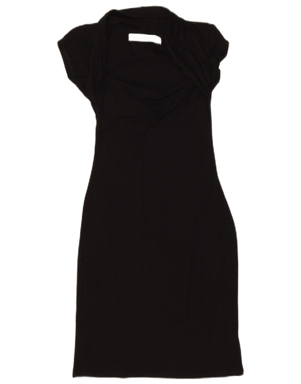 Zara Femme Robe Moulante UK 8 Petite Viscose Noire