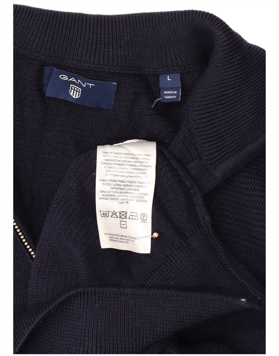 GANT Homme Pull Col Zippé Large Bleu Marine Coton