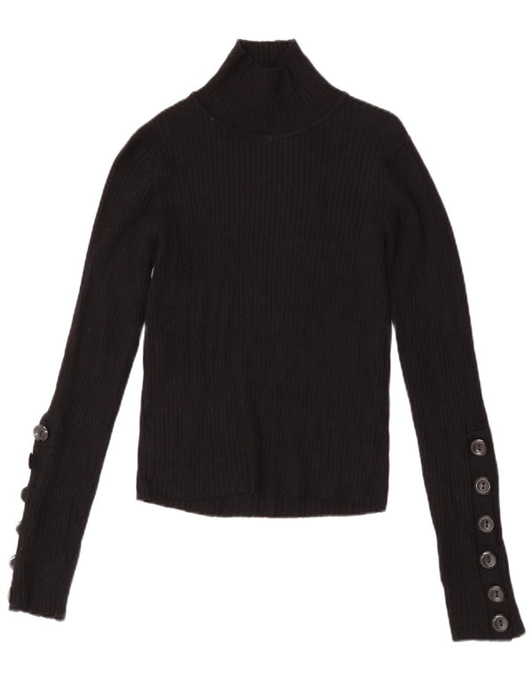 Zara Womens Knit Crop Top Manches Longues UK 14 Large Viscose Noir
