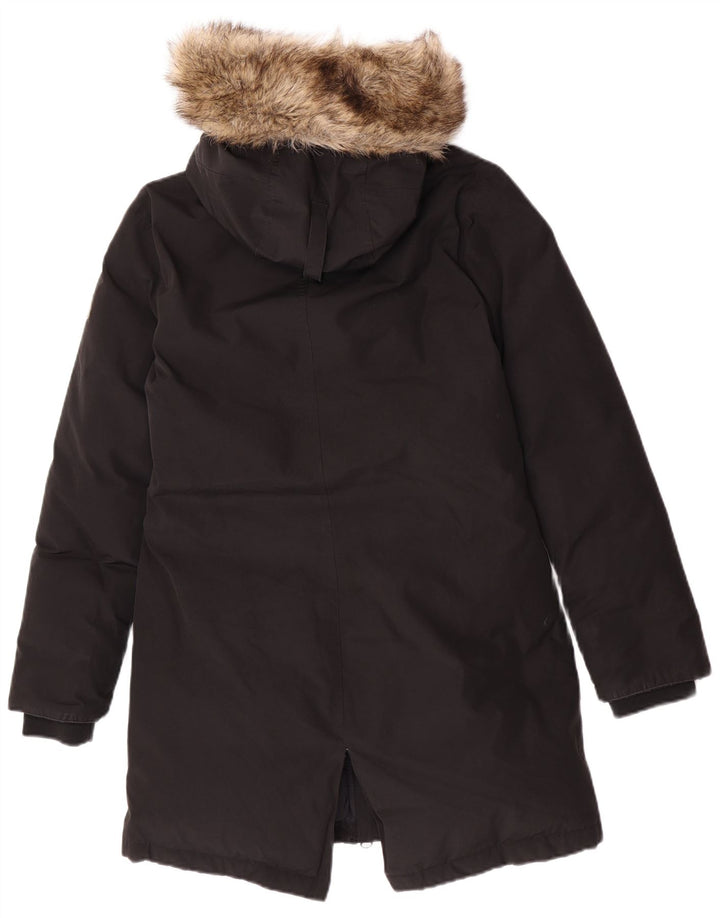 Superdry Parka à capuche pour femme UK 10 Small Noir Polyester