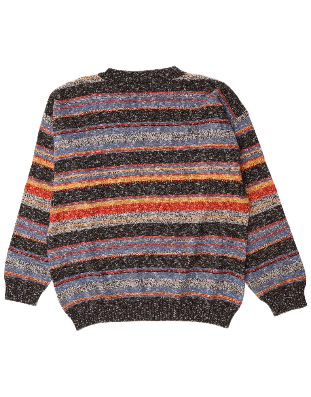 vintage Mens V-Col Jumper Pull Grand Acrylique Rayé Multicolore