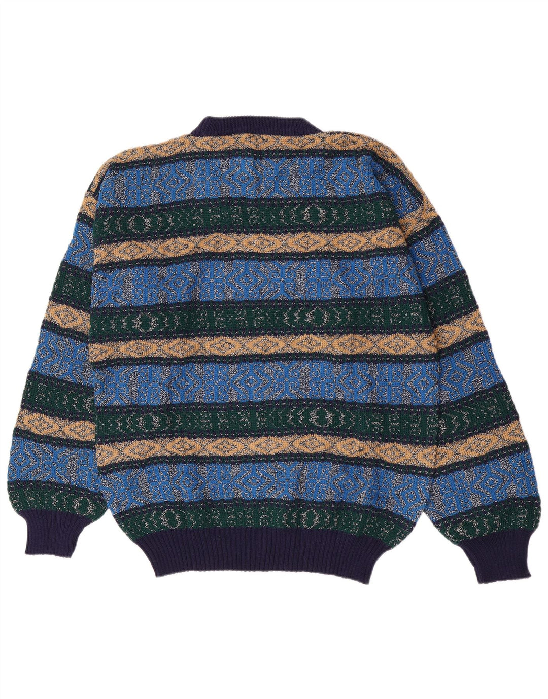 vintage Mens Crew Neck Jumper Pull Bleu Moyen Argyle/Diamant