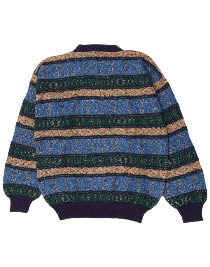 vintage Mens Crew Neck Jumper Pull Bleu Moyen Argyle/Diamant