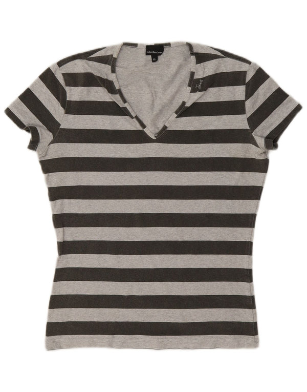 Calvin Klein Jeans T-Shirt Femme Top UK 18 XL Gris Rayé