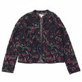 Monsoon Veste Blazer Ouverte Femme UK 12 Coton Floral Bleu Marine Moyen