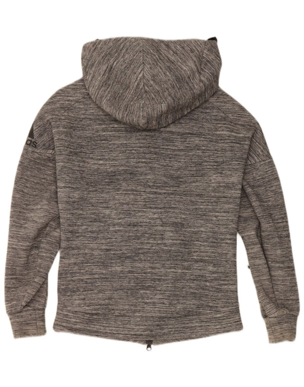 Adidas Pull à capuche zippé pour femme UK 8/10 Petit coton moucheté gris
