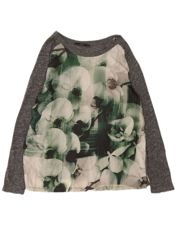 Zara Womens Blouse Top UK 16 Grand Gris Floral