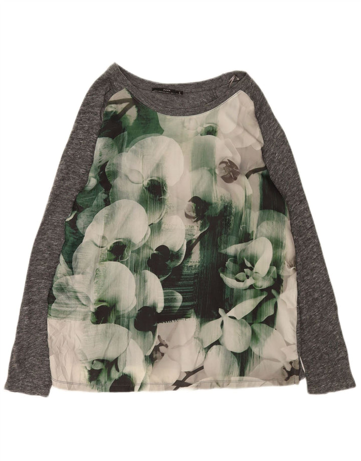 Zara Womens Blouse Top UK 16 Grand Gris Floral