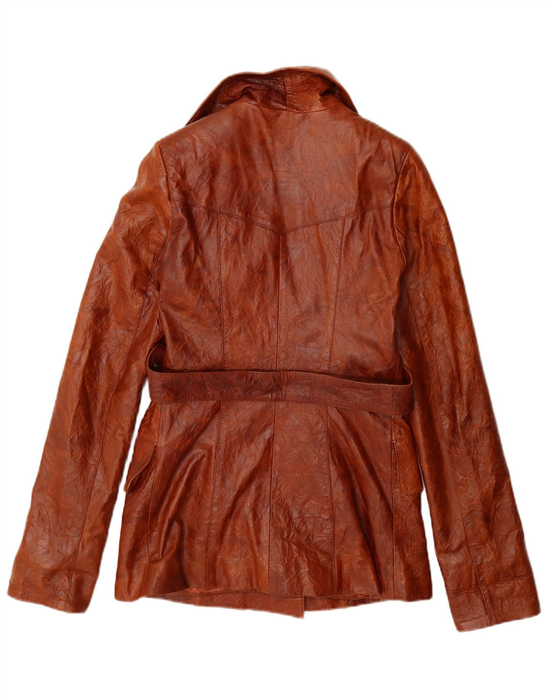 veste en cuir double poitrine femme vintage UK 10 Petit cuir brun