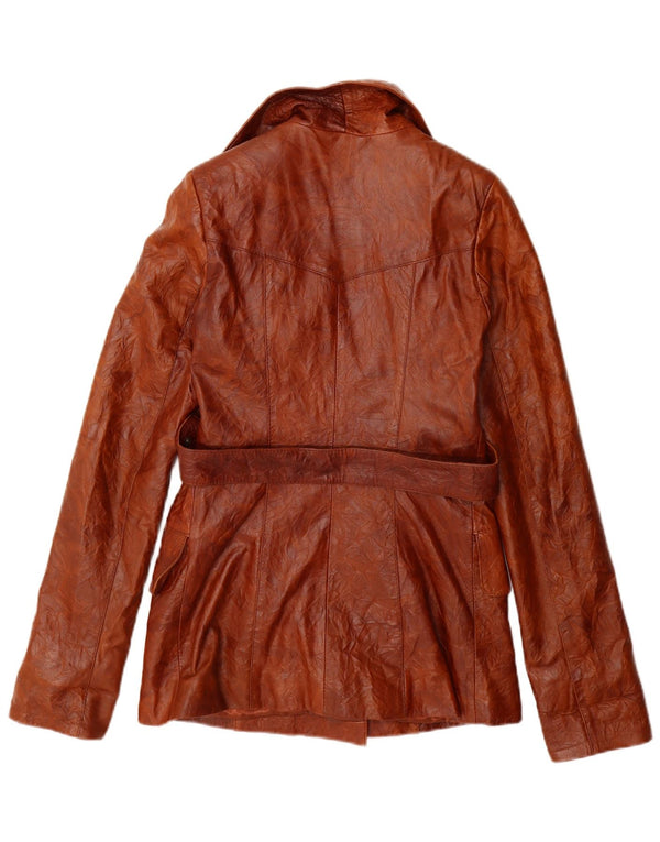 veste en cuir double poitrine femme vintage UK 10 Petit cuir brun