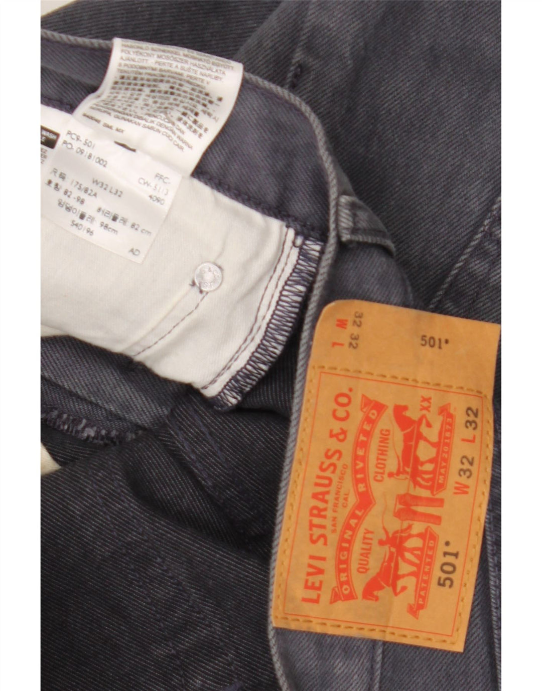 Levi's Jean Droit 501 Homme W32 L32 Gris Coton