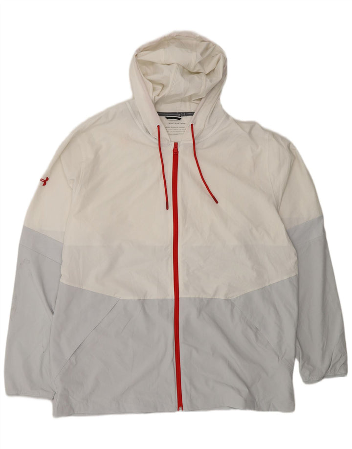 Under Armour Veste de pluie à capuche pour homme UK 44 2XL Blanc Colorblock Polyester