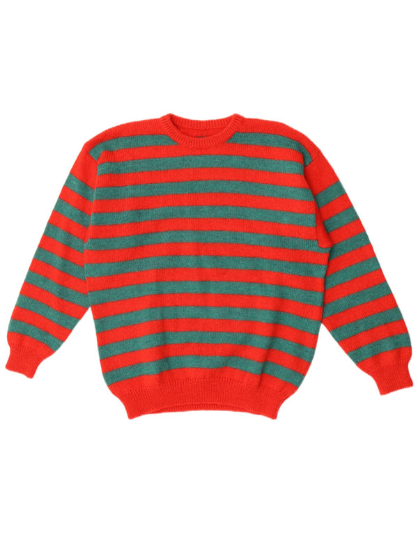 vintage Womens Crew Neck Jumper Pull UK 18 XL Rouge Rayé