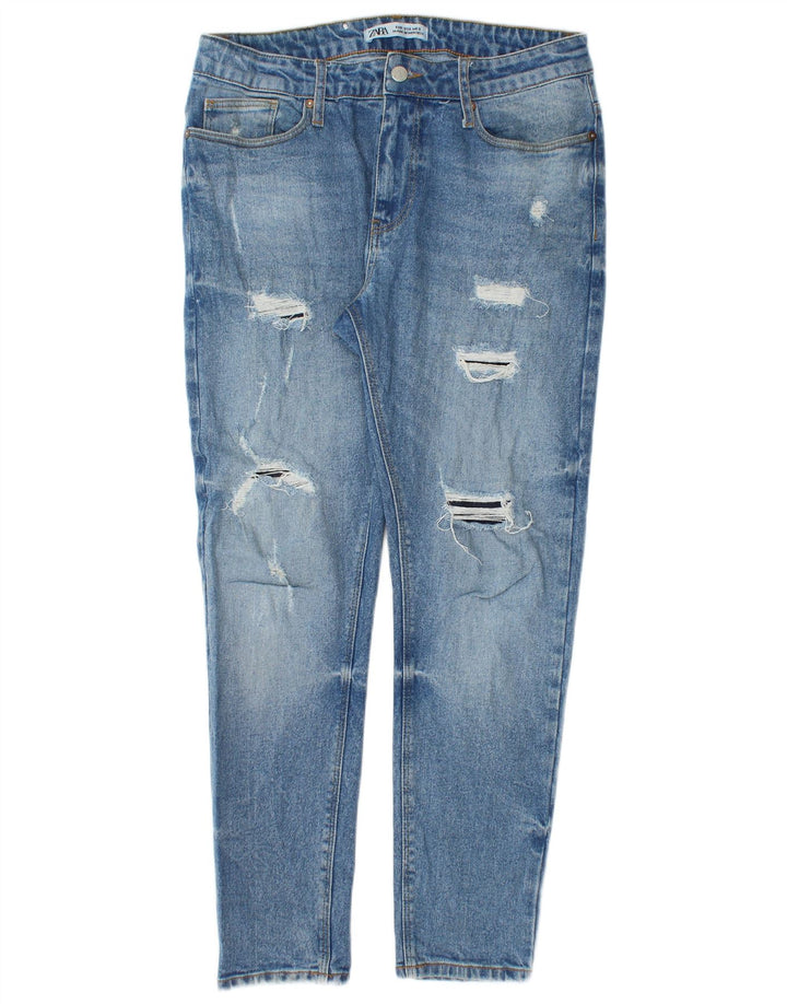 Zara Femme Jean Slim Effet Déchiré W33 L28 Bleu