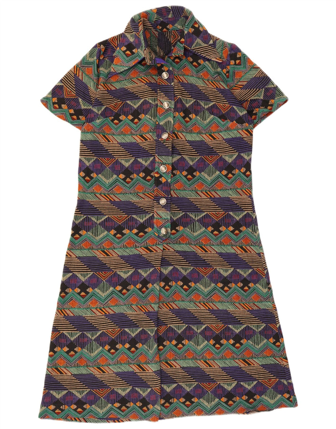 vintage Femme Robe A-Line UK 14 Moyen Multicolore Géométrique